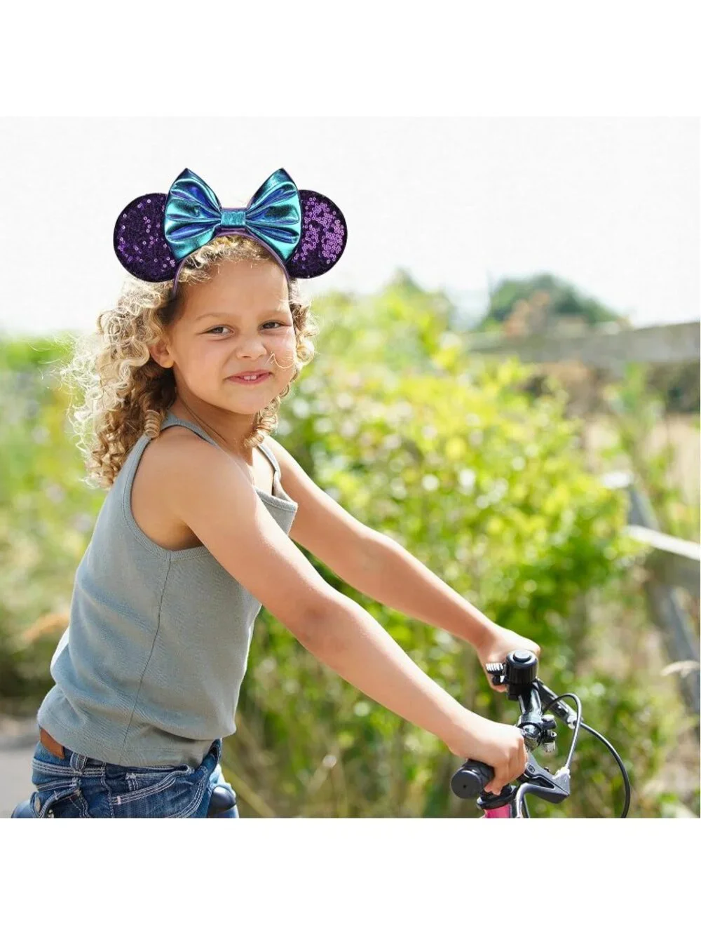 Women Purple Blue Sequin Handmade Mickey Mouse Headband 2 Pieces